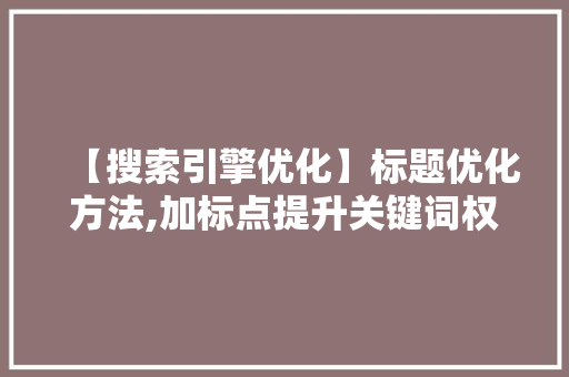 【搜索引擎优化】标题优化方法,加标点提升关键词权重，助力网站排名