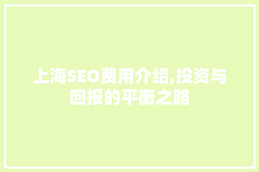 上海SEO费用介绍,投资与回报的平衡之路