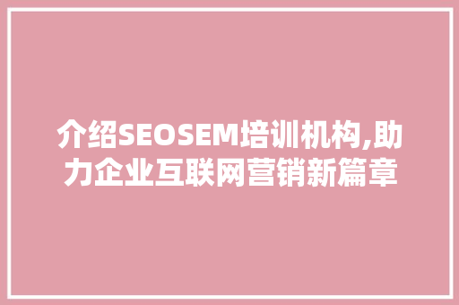 介绍SEOSEM培训机构,助力企业互联网营销新篇章