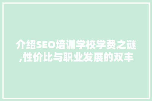 介绍SEO培训学校学费之谜,性价比与职业发展的双丰收之路