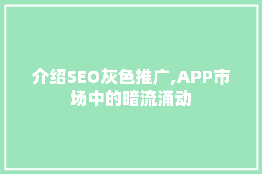 介绍SEO灰色推广,APP市场中的暗流涌动