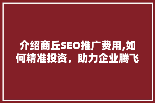 介绍商丘SEO推广费用,如何精准投资，助力企业腾飞