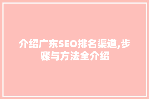 介绍广东SEO排名渠道,步骤与方法全介绍