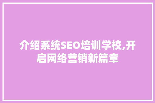 介绍系统SEO培训学校,开启网络营销新篇章