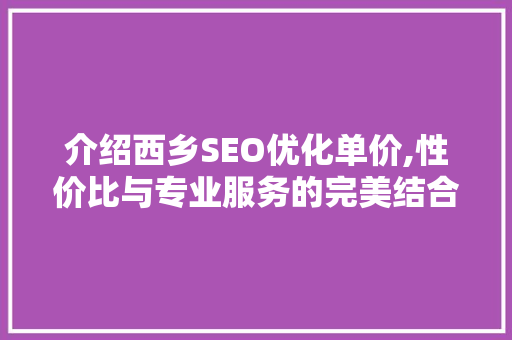 介绍西乡SEO优化单价,性价比与专业服务的完美结合