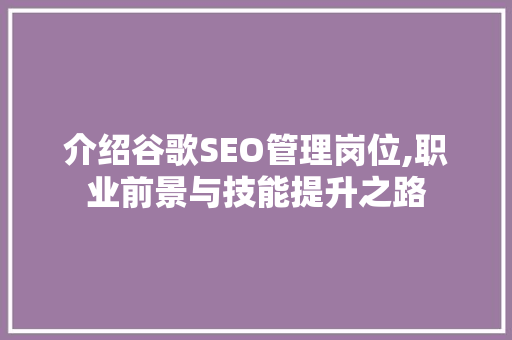 介绍谷歌SEO管理岗位,职业前景与技能提升之路