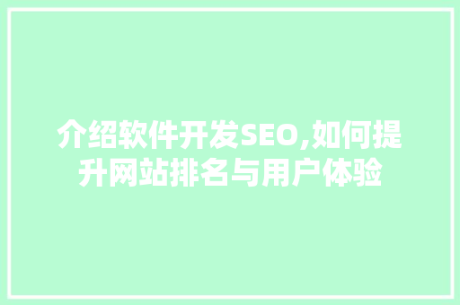 介绍软件开发SEO,如何提升网站排名与用户体验