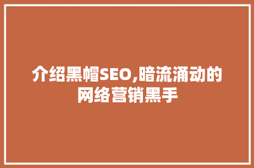介绍黑帽SEO,暗流涌动的网络营销黑手