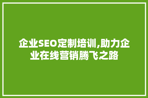 企业SEO定制培训,助力企业在线营销腾飞之路