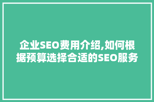 企业SEO费用介绍,如何根据预算选择合适的SEO服务