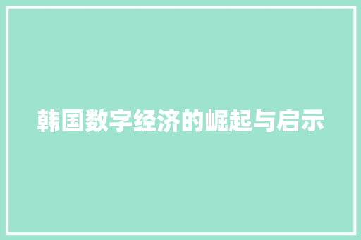 韩国数字经济的崛起与启示