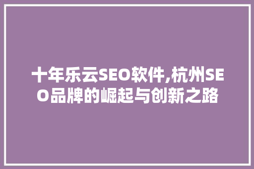 十年乐云SEO软件,杭州SEO品牌的崛起与创新之路