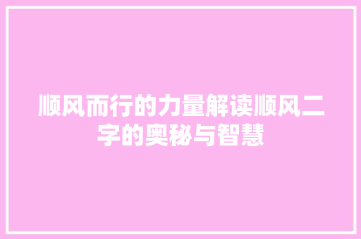 顺风而行的力量解读顺风二字的奥秘与智慧