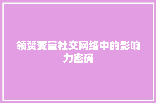 领赞变量社交网络中的影响力密码