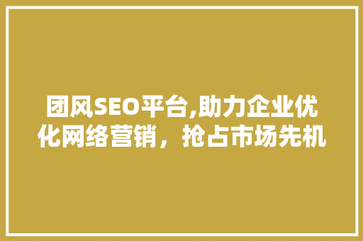 团风SEO平台,助力企业优化网络营销，抢占市场先机