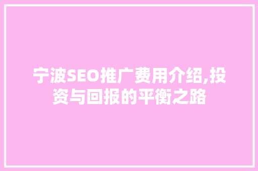 宁波SEO推广费用介绍,投资与回报的平衡之路