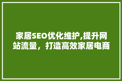 家居SEO优化维护,提升网站流量，打造高效家居电商平台