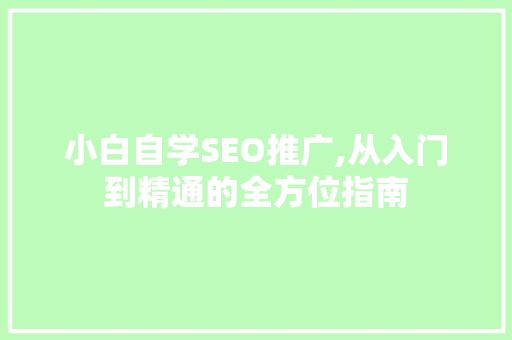 小白自学SEO推广,从入门到精通的全方位指南