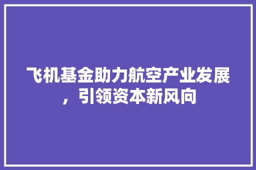 飞机基金助力航空产业发展，引领资本新风向