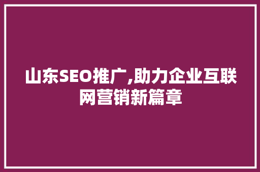山东SEO推广,助力企业互联网营销新篇章