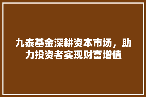 九泰基金深耕资本市场，助力投资者实现财富增值
