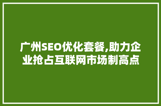广州SEO优化套餐,助力企业抢占互联网市场制高点