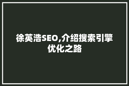 徐英浩SEO,介绍搜索引擎优化之路
