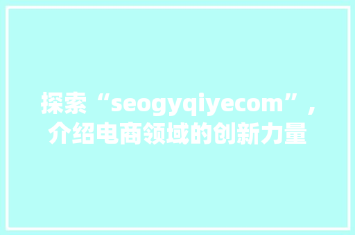 探索“seogyqiyecom”,介绍电商领域的创新力量