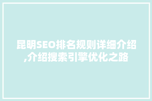 昆明SEO排名规则详细介绍,介绍搜索引擎优化之路