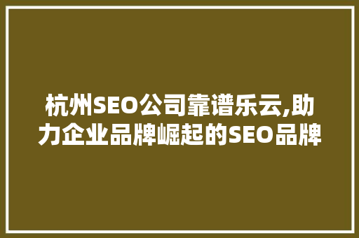 杭州SEO公司靠谱乐云,助力企业品牌崛起的SEO品牌介绍