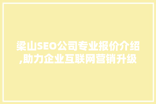 梁山SEO公司专业报价介绍,助力企业互联网营销升级