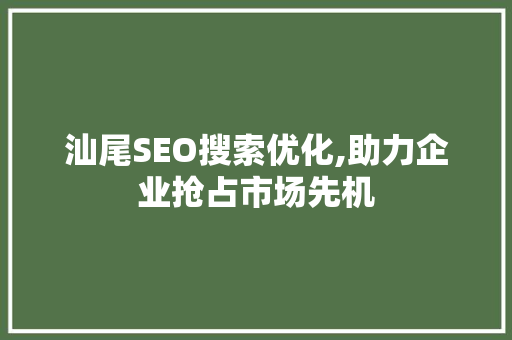 汕尾SEO搜索优化,助力企业抢占市场先机