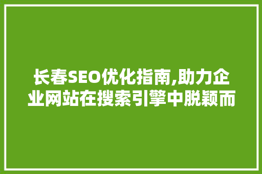 长春SEO优化指南,助力企业网站在搜索引擎中脱颖而出