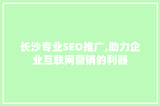 长沙专业SEO推广,助力企业互联网营销的利器