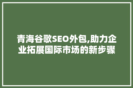 青海谷歌SEO外包,助力企业拓展国际市场的新步骤