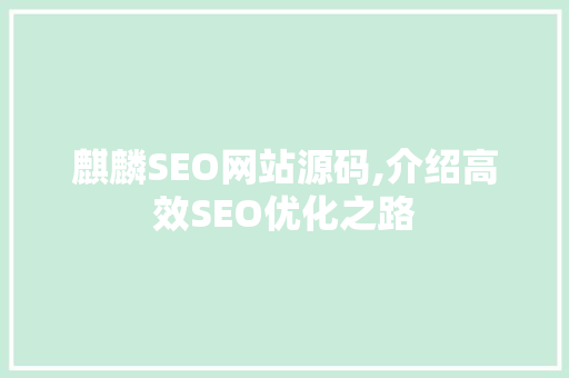 麒麟SEO网站源码,介绍高效SEO优化之路  第1张