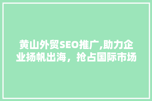 黄山外贸SEO推广,助力企业扬帆出海，抢占国际市场先机  第1张