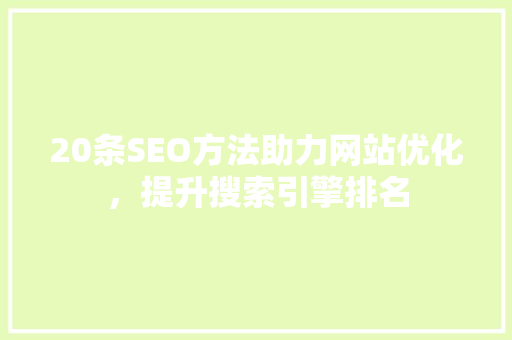 20条SEO方法助力网站优化，提升搜索引擎排名