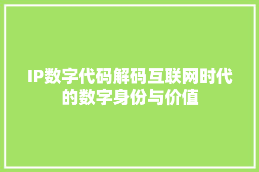 IP数字代码解码互联网时代的数字身份与价值