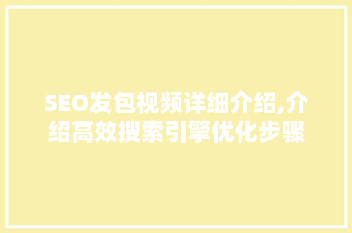 SEO发包视频详细介绍,介绍高效搜索引擎优化步骤