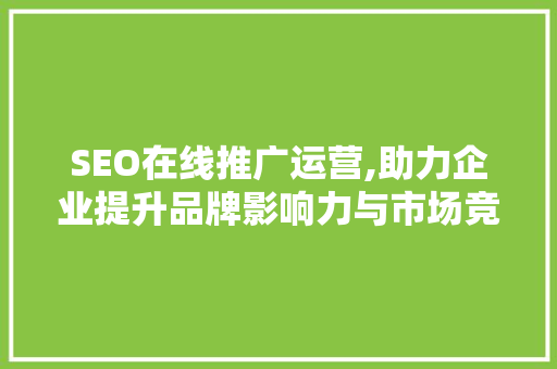 SEO在线推广运营,助力企业提升品牌影响力与市场竞争力