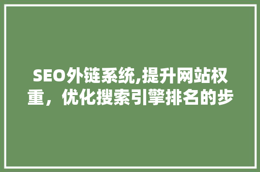SEO外链系统,提升网站权重，优化搜索引擎排名的步骤与方法