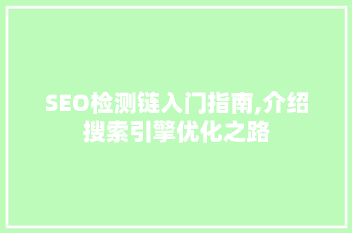 SEO检测链入门指南,介绍搜索引擎优化之路