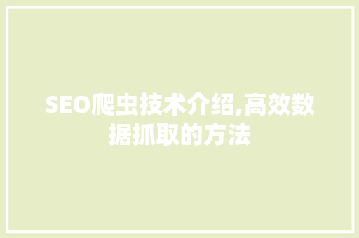 SEO爬虫技术介绍,高效数据抓取的方法