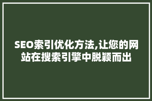 SEO索引优化方法,让您的网站在搜索引擎中脱颖而出