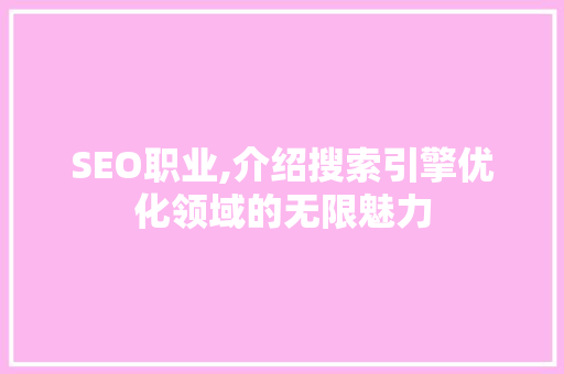 SEO职业,介绍搜索引擎优化领域的无限魅力