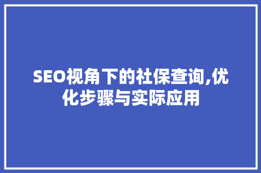 SEO视角下的社保查询,优化步骤与实际应用