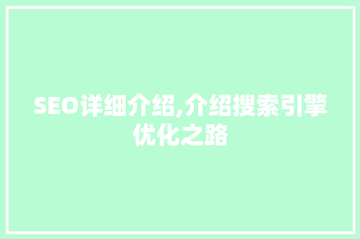 SEO详细介绍,介绍搜索引擎优化之路
