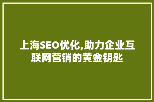 上海SEO优化,助力企业互联网营销的黄金钥匙