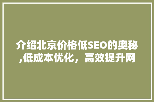 介绍北京价格低SEO的奥秘,低成本优化，高效提升网站排名